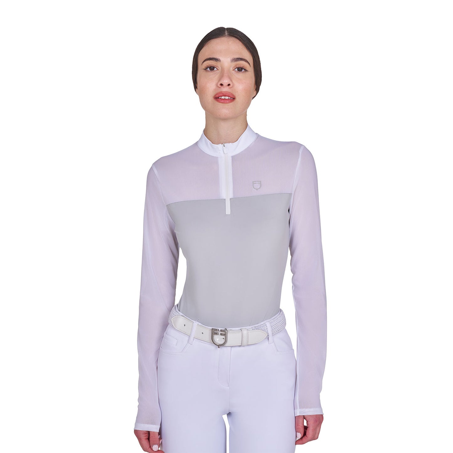 Polo concurso mujer manga larga con insertos en micromalla Equestro - Harbor Mist