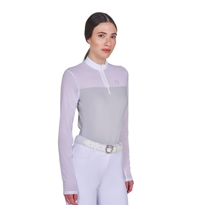 Polo concurso mujer manga larga con insertos en micromalla Equestro - Harbor Mist
