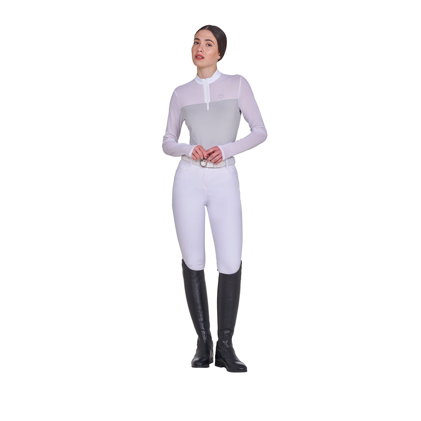 Polo concurso mujer manga larga con insertos en micromalla Equestro - Harbor Mist