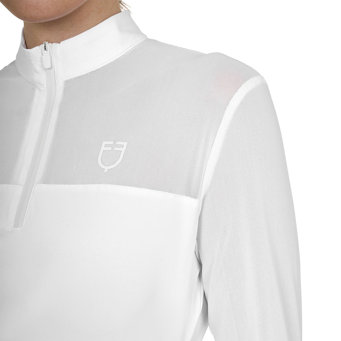 Polo concurso mujer manga larga con insertos en micromalla Equestro - Blanco
