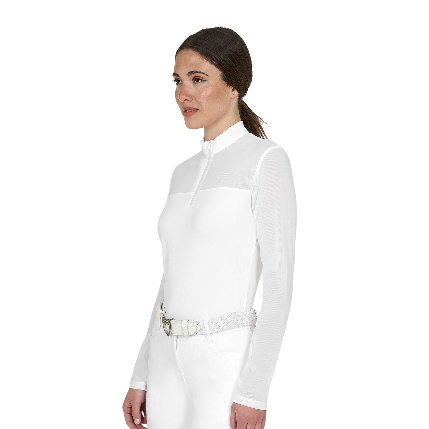 Polo concurso mujer manga larga con insertos en micromalla Equestro - Blanco