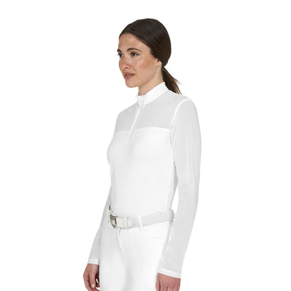 Polo concurso mujer manga larga con insertos en micromalla Equestro - Blanco