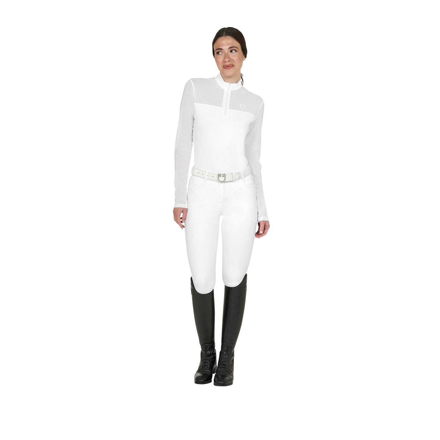 Polo concurso mujer manga larga con insertos en micromalla Equestro - Blanco