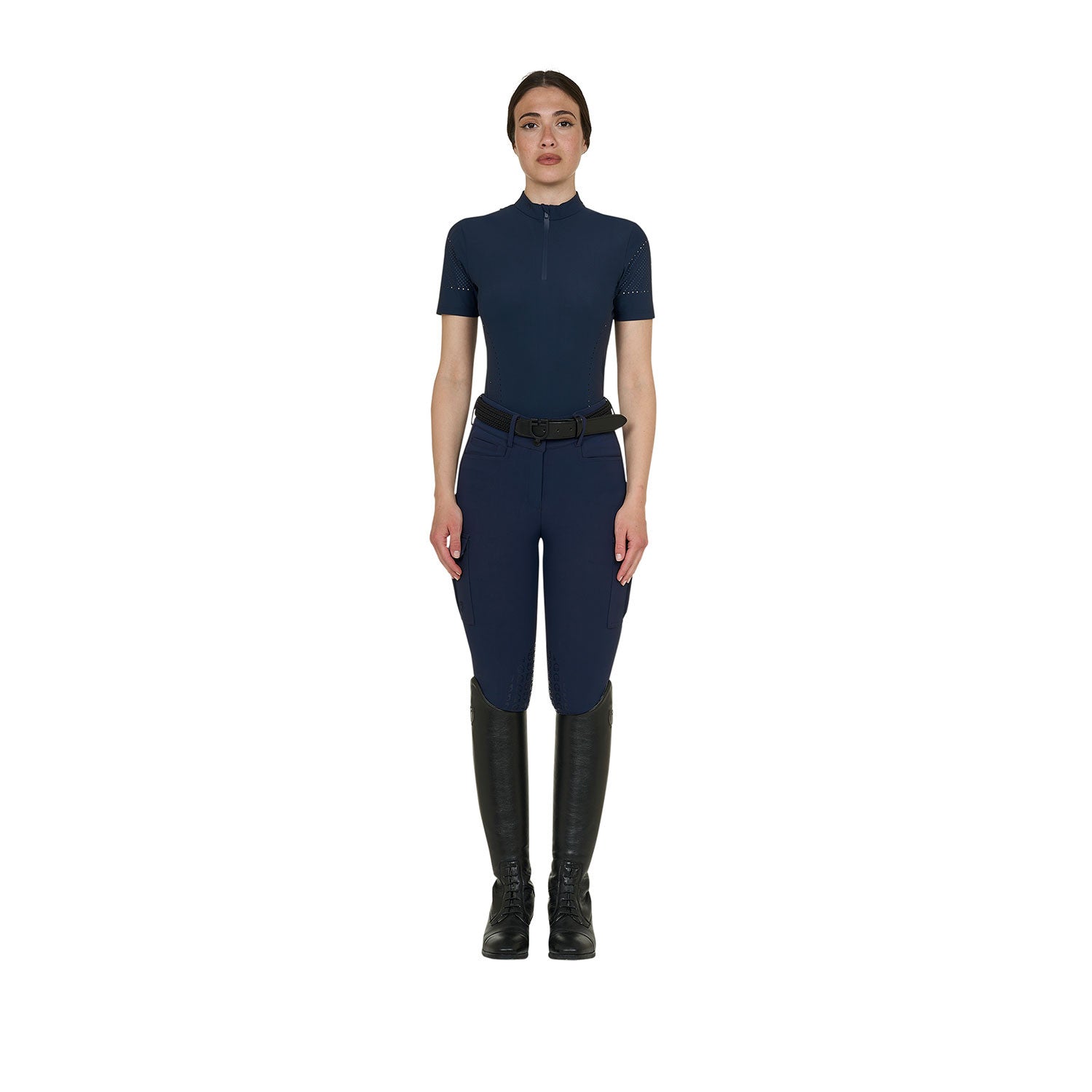 Camiseta de mujer de entrenamiento en tejido técnico con microperforaciones Equestro - Navy Blazer