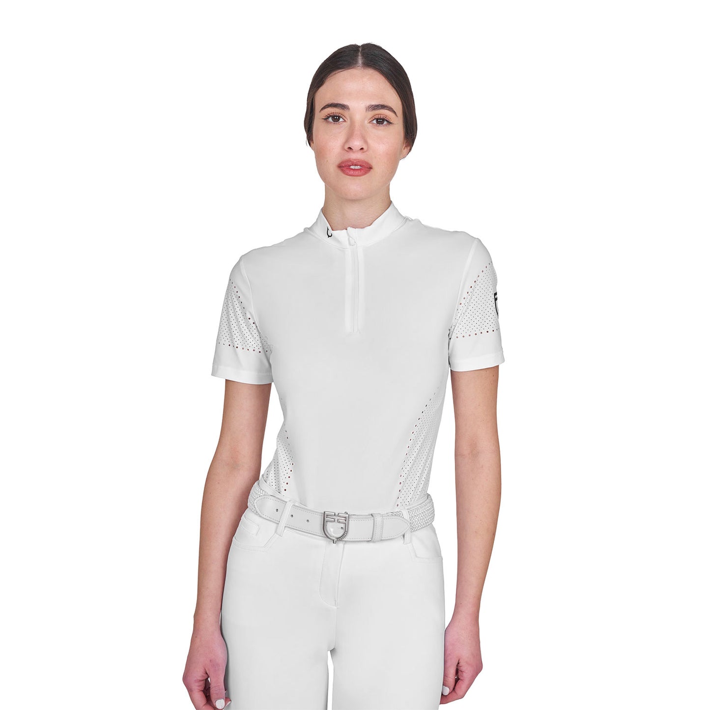 Camiseta de mujer de entrenamiento en tejido técnico con microperforaciones Equestro - Blanco