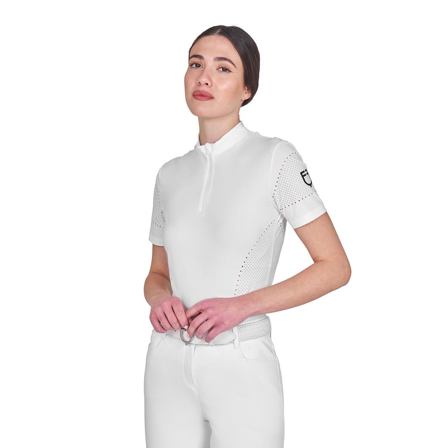 Camiseta de mujer de entrenamiento en tejido técnico con microperforaciones Equestro - Blanco