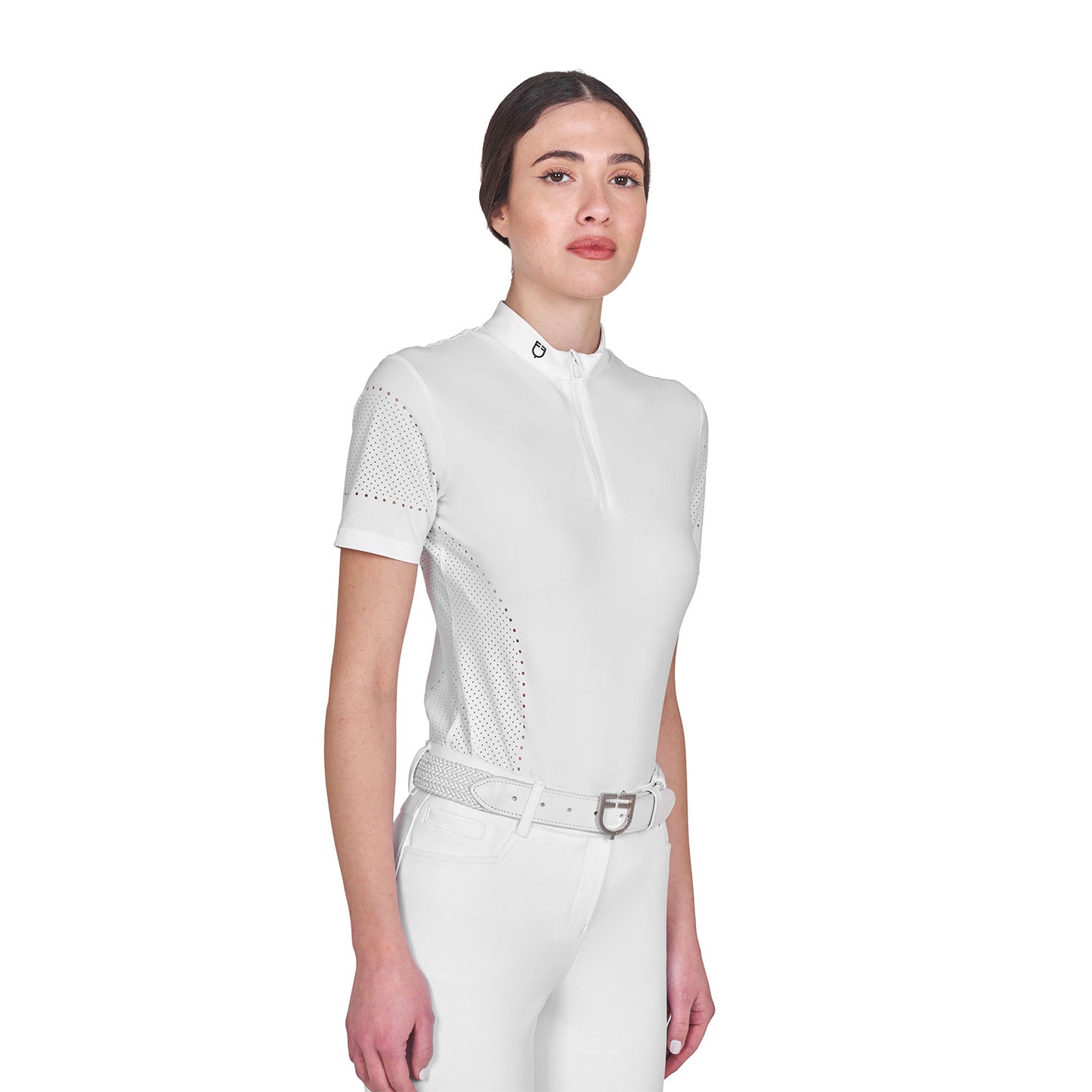 Camiseta de mujer de entrenamiento en tejido técnico con microperforaciones Equestro - Blanco