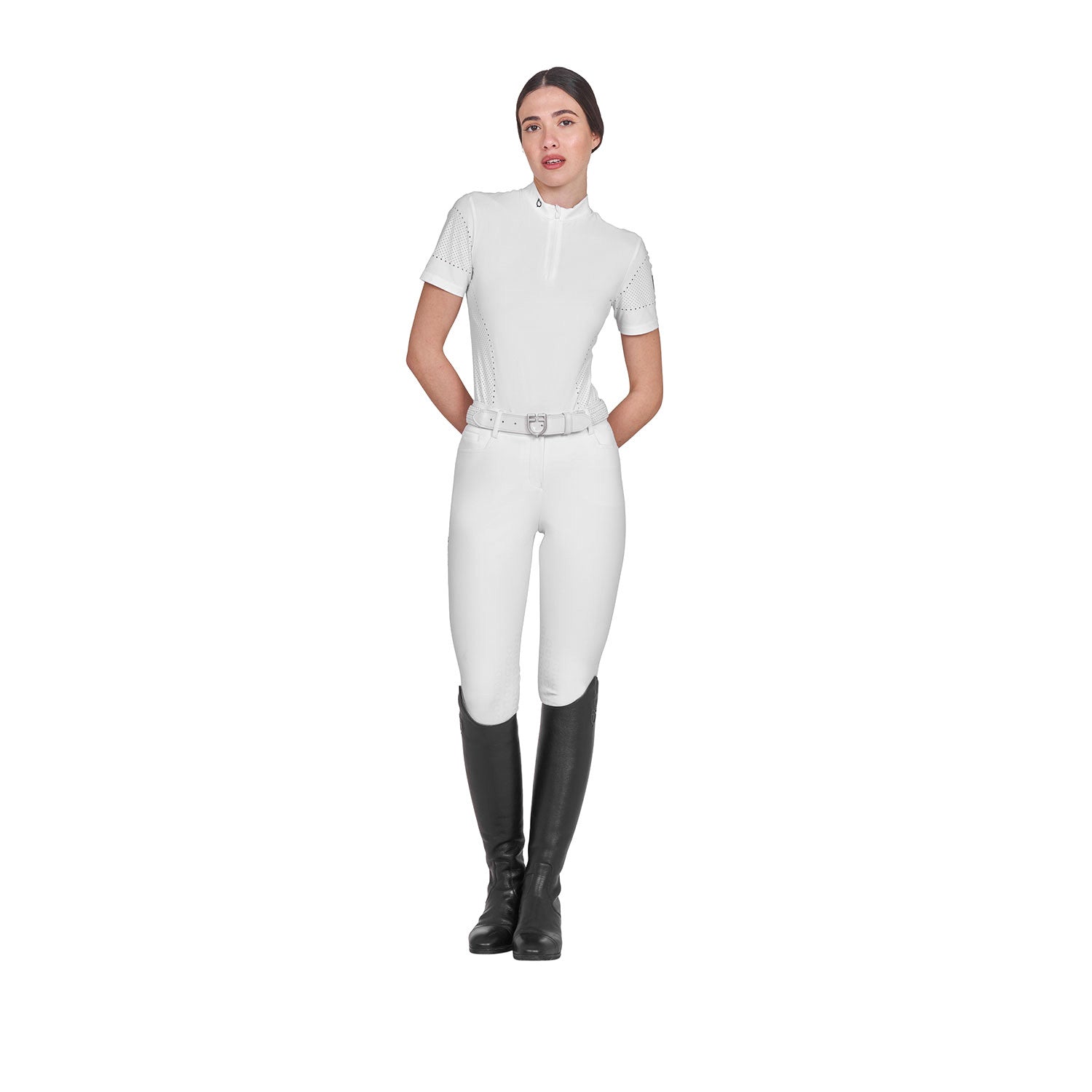 Camiseta de mujer de entrenamiento en tejido técnico con microperforaciones Equestro - Blanco