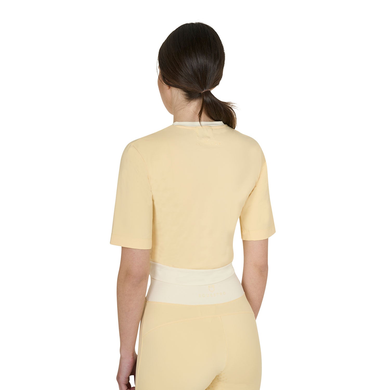 Camiseta crop de mujer en tejido técnico Equestro - Sunlight (13-0822)/Antique White
