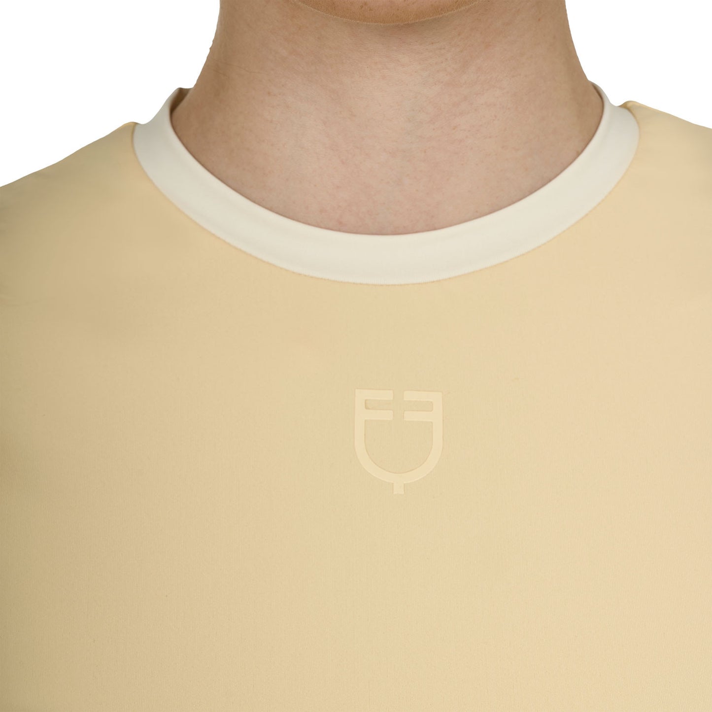 Camiseta crop de mujer en tejido técnico Equestro - Sunlight (13-0822)/Antique White