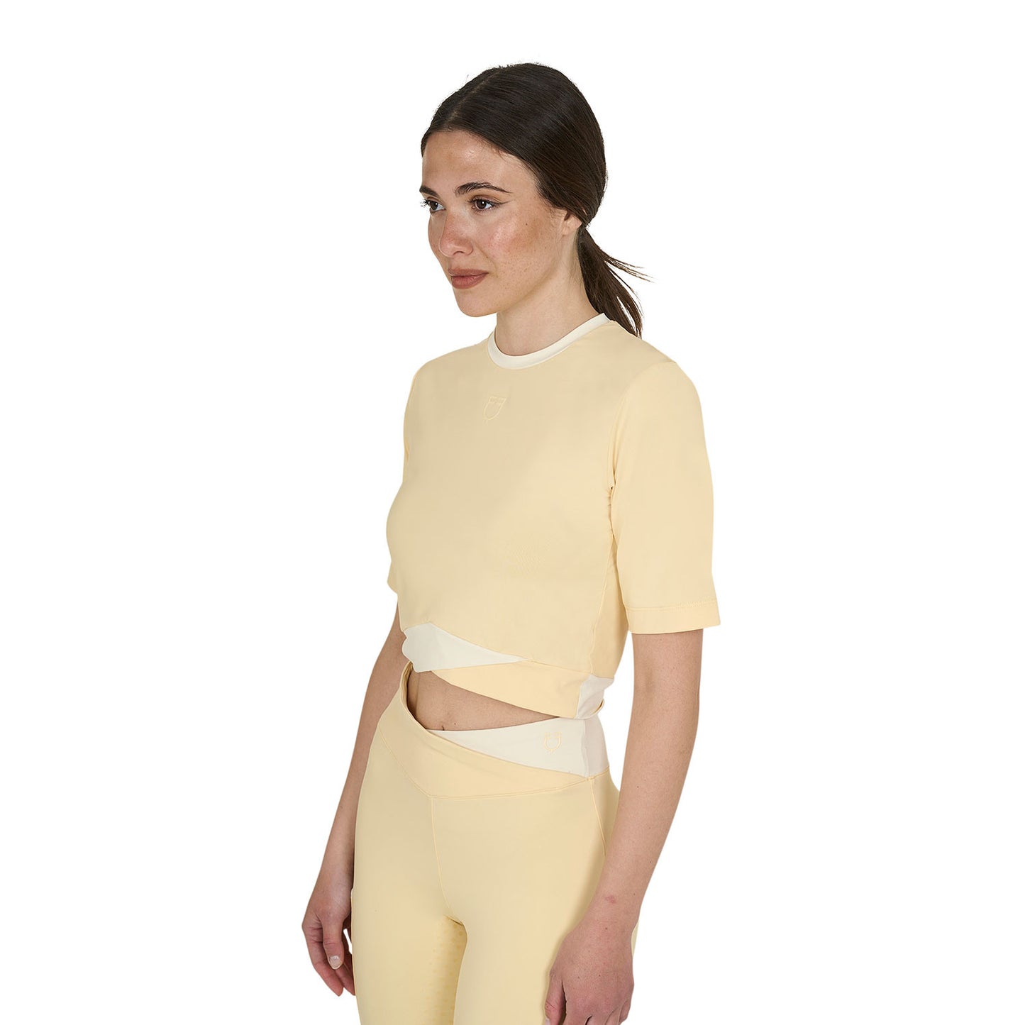 Camiseta crop de mujer en tejido técnico Equestro - Sunlight (13-0822)/Antique White