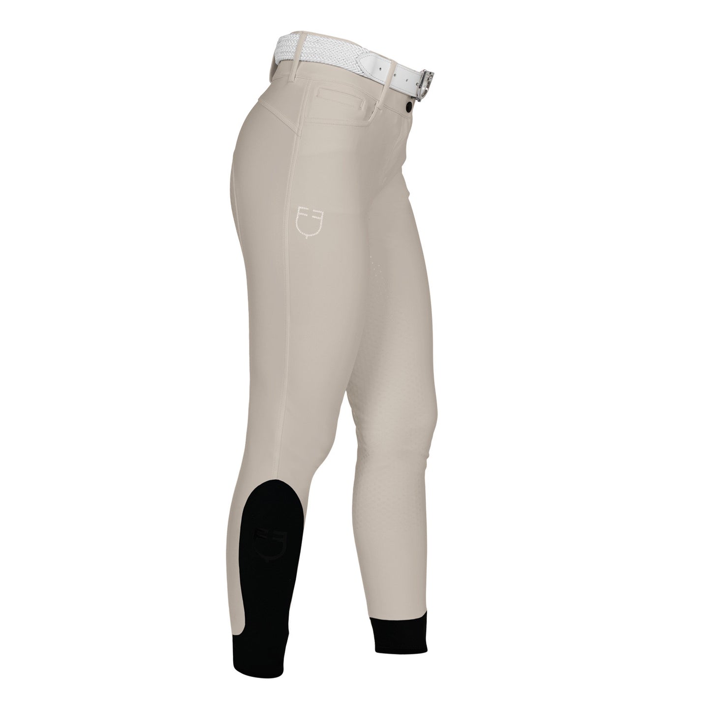 Pantalones de mujer full grip de cintura alta con logo en strass Equestro - Oxford Tan