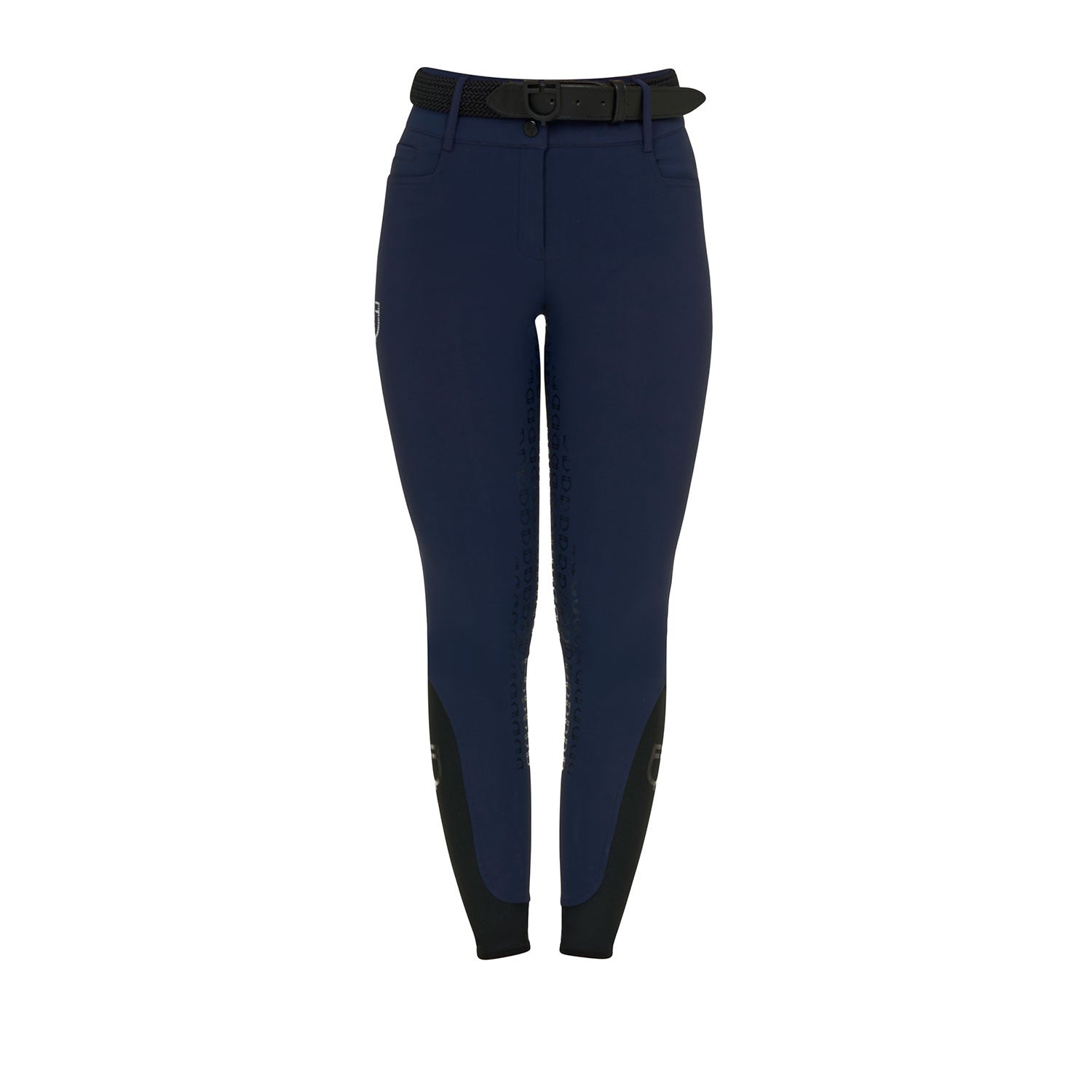 Pantalones de mujer full grip de cintura alta con logo en strass Equestro - Navy Blazer