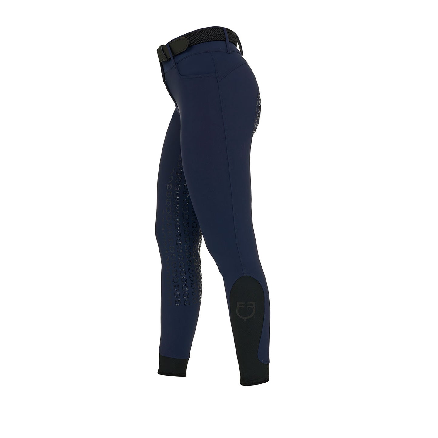 Pantalones de mujer full grip de cintura alta con logo en strass Equestro - Navy Blazer