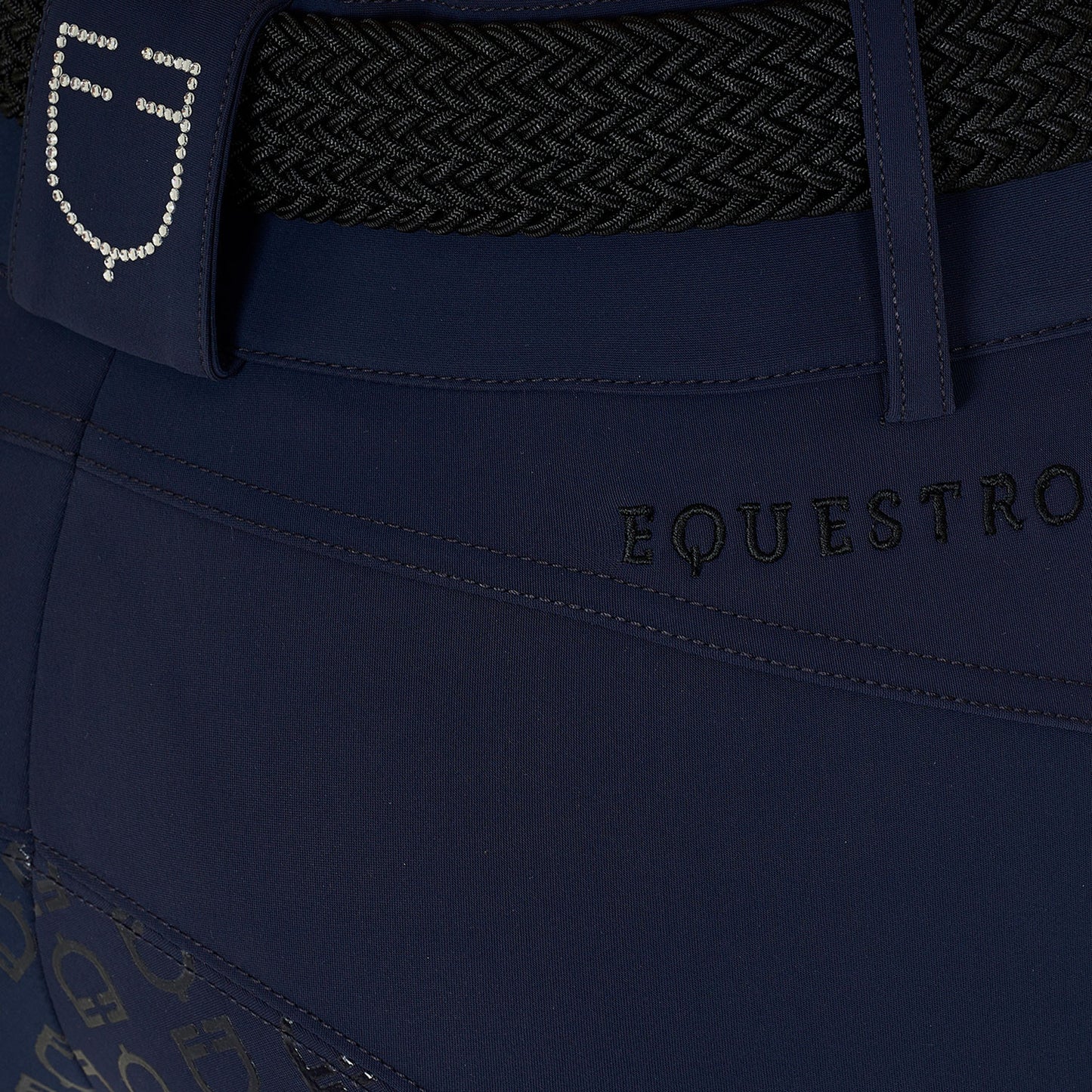 Pantalones de mujer full grip de cintura alta con logo en strass Equestro - Navy Blazer