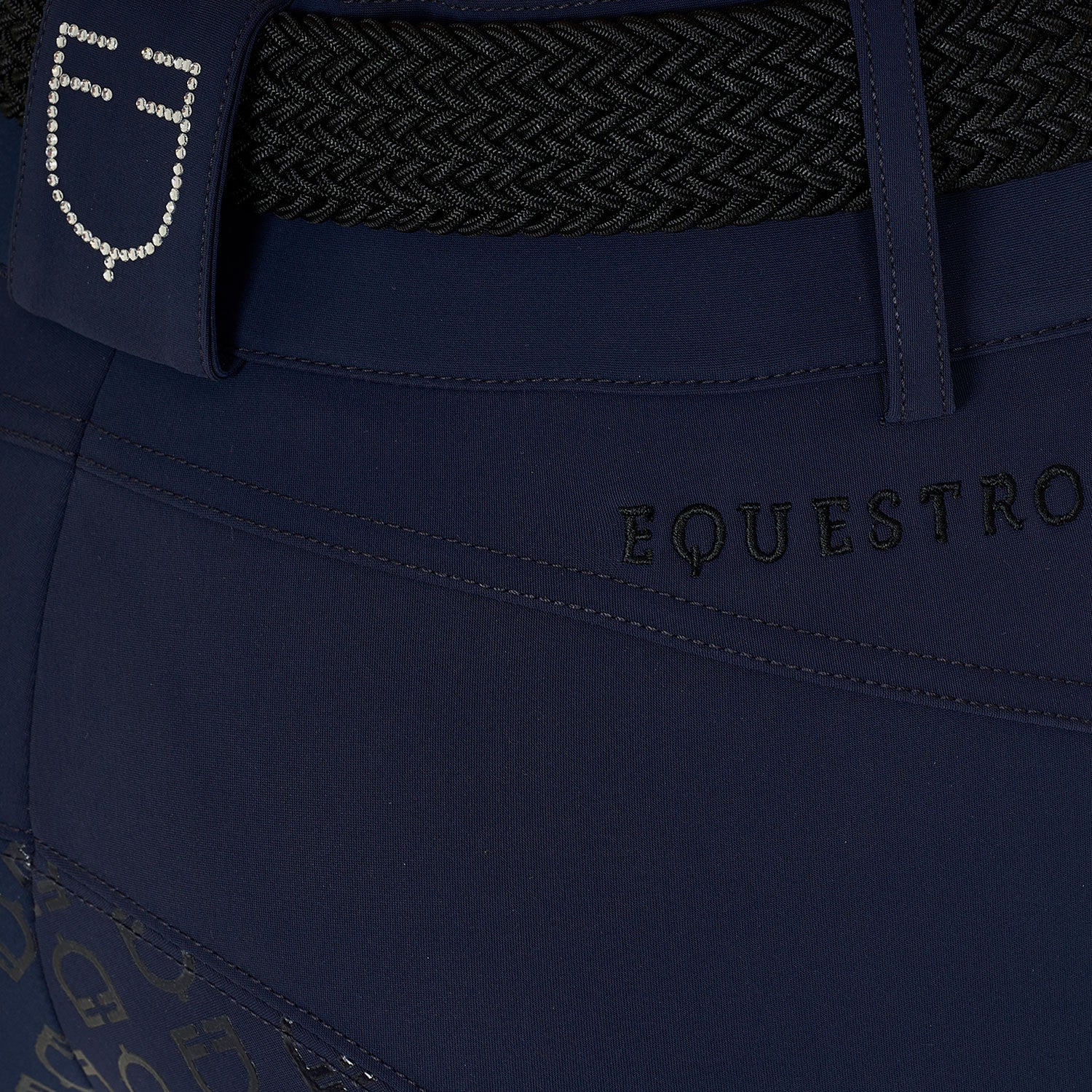 Pantalones de mujer full grip de cintura alta con logo en strass Equestro - Navy Blazer
