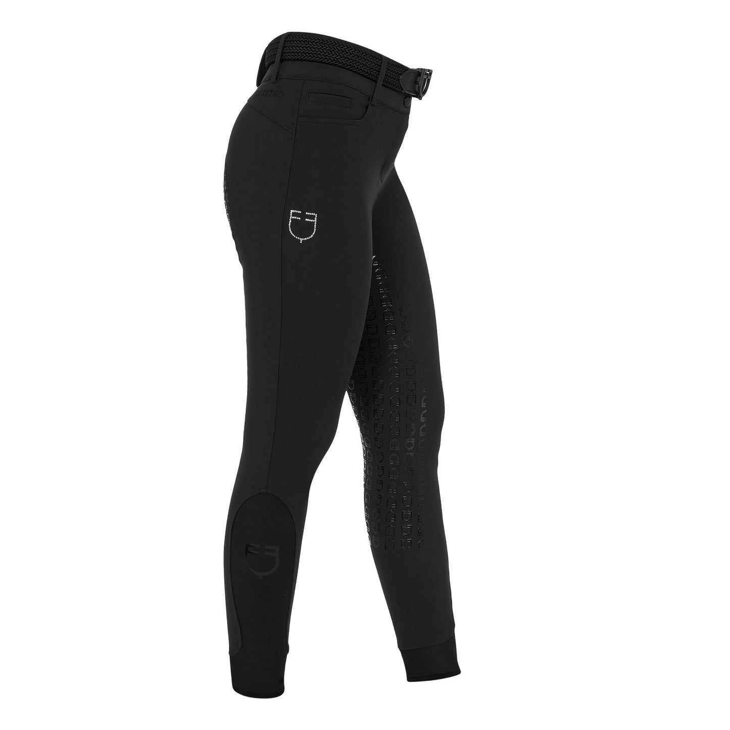 Pantalones de mujer full grip de cintura alta con logo en strass Equestro - Negro