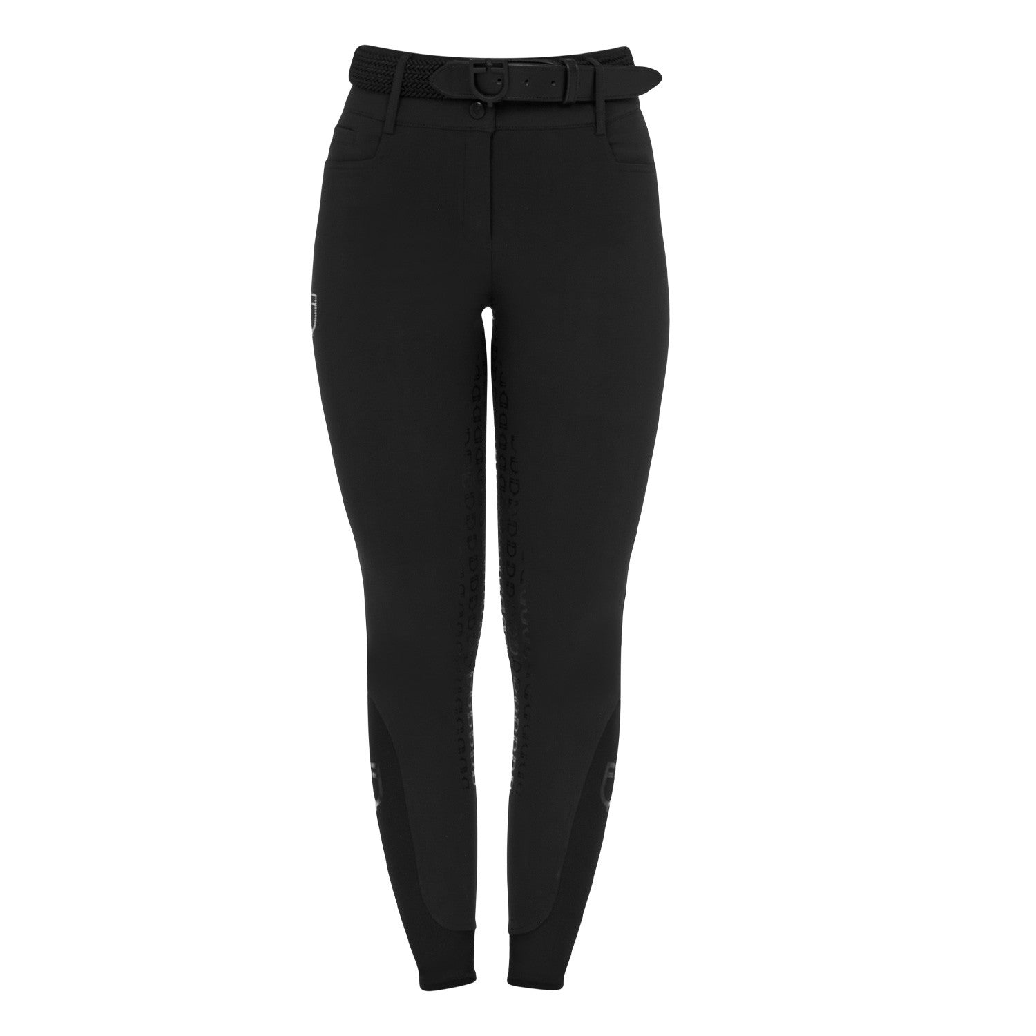 Pantalones de mujer full grip de cintura alta con logo en strass Equestro - Negro