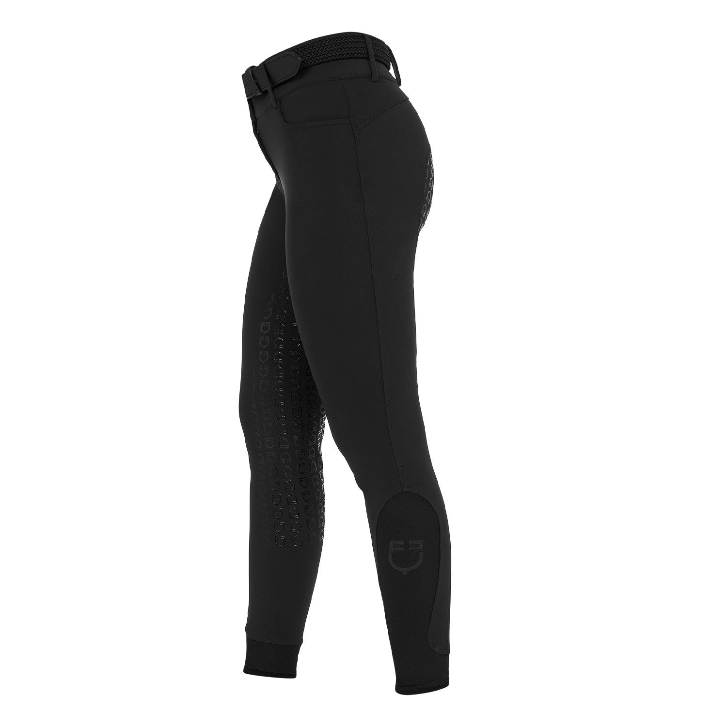 Pantalones de mujer full grip de cintura alta con logo en strass Equestro - Negro