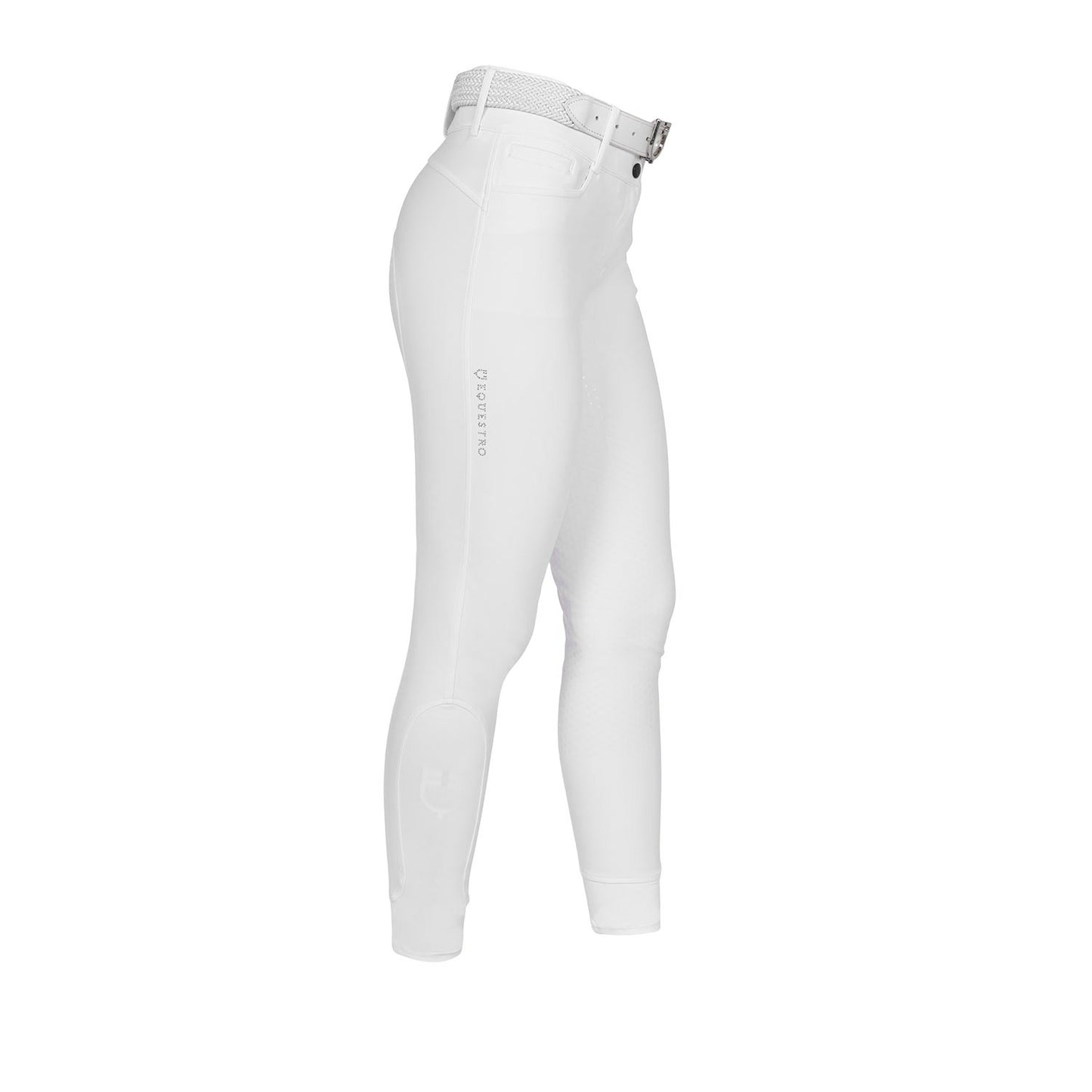 Pantalones de mujer full grip de cintura alta con logo en strass Equestro - Blanco