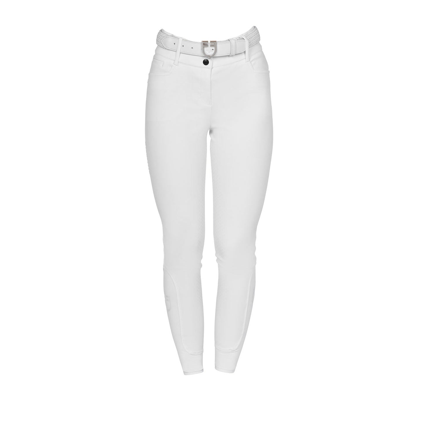Pantalones de mujer full grip de cintura alta con logo en strass Equestro - Blanco