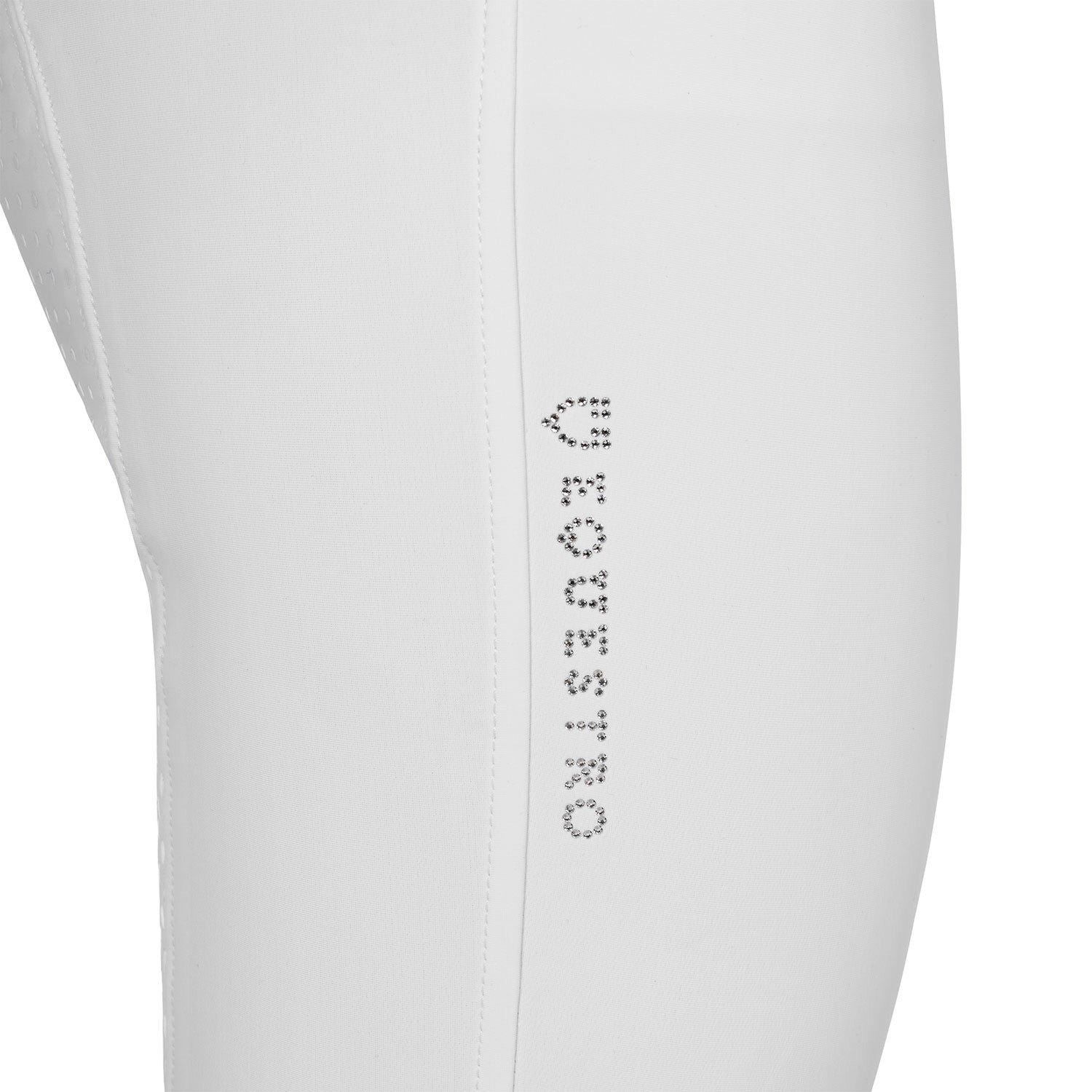 Pantalones de mujer full grip de cintura alta con logo en strass Equestro - Blanco