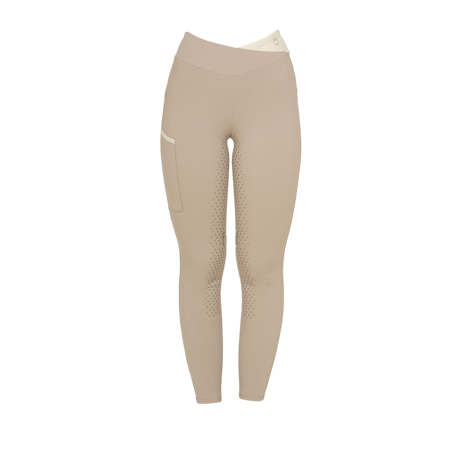 Leggings de mujer bicolor con full grip Equestro - Oxford Tan (15-1306)/Antique White