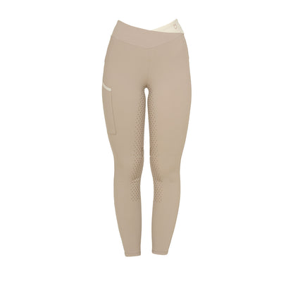 Leggings de mujer bicolor con full grip Equestro - Oxford Tan (15-1306)/Antique White