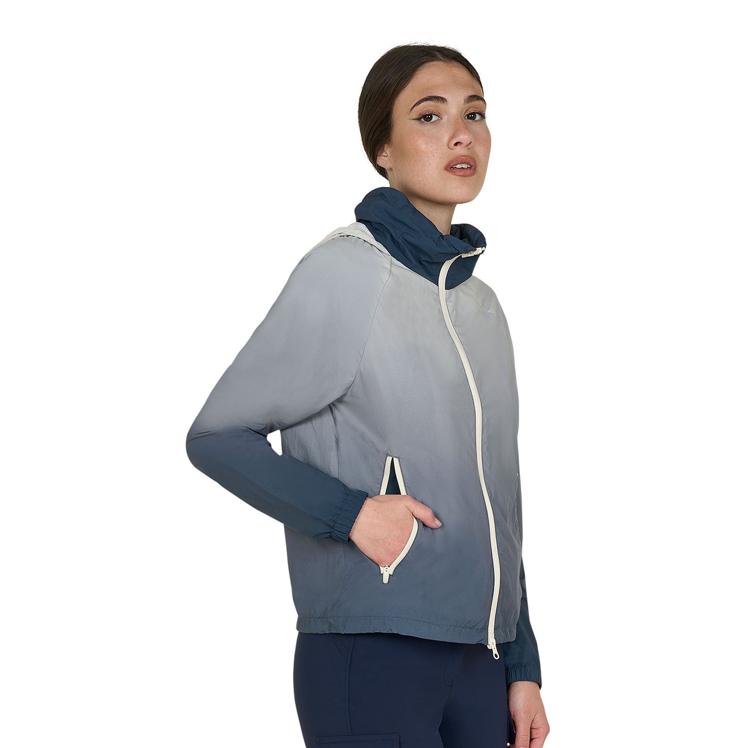 Chaqueta impermeable de mujer Equestro - Navy Blazer(19-3923)/Harbor Mist(14-4202)/Antique White