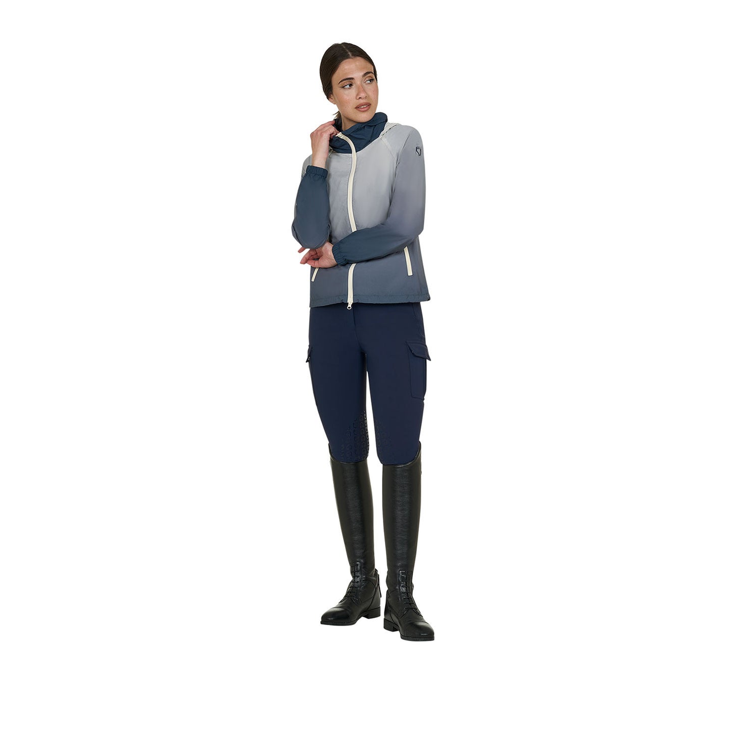 Chaqueta impermeable de mujer Equestro - Navy Blazer(19-3923)/Harbor Mist(14-4202)/Antique White