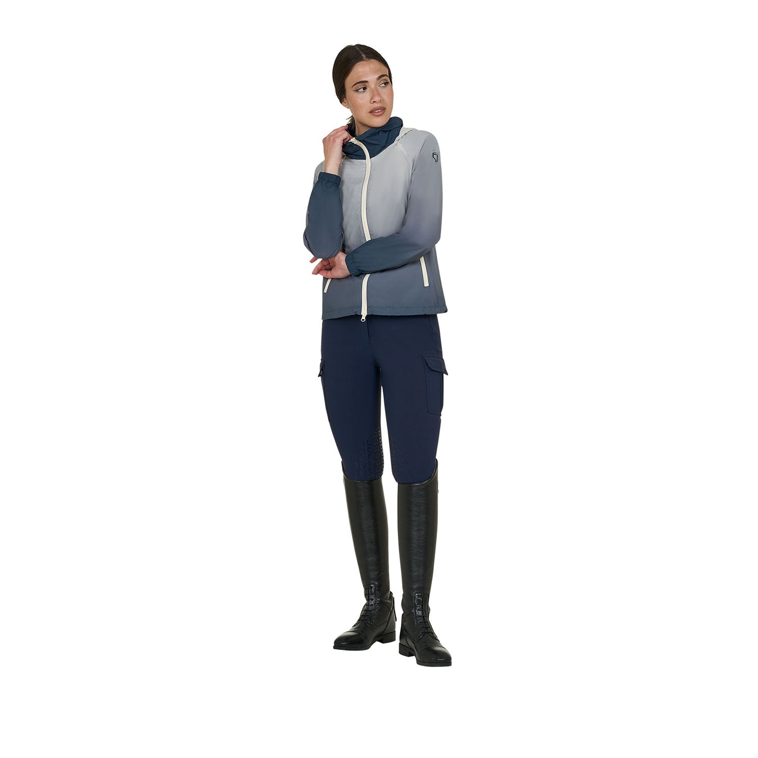 Chaqueta impermeable de mujer Equestro - Navy Blazer(19-3923)/Harbor Mist(14-4202)/Antique White