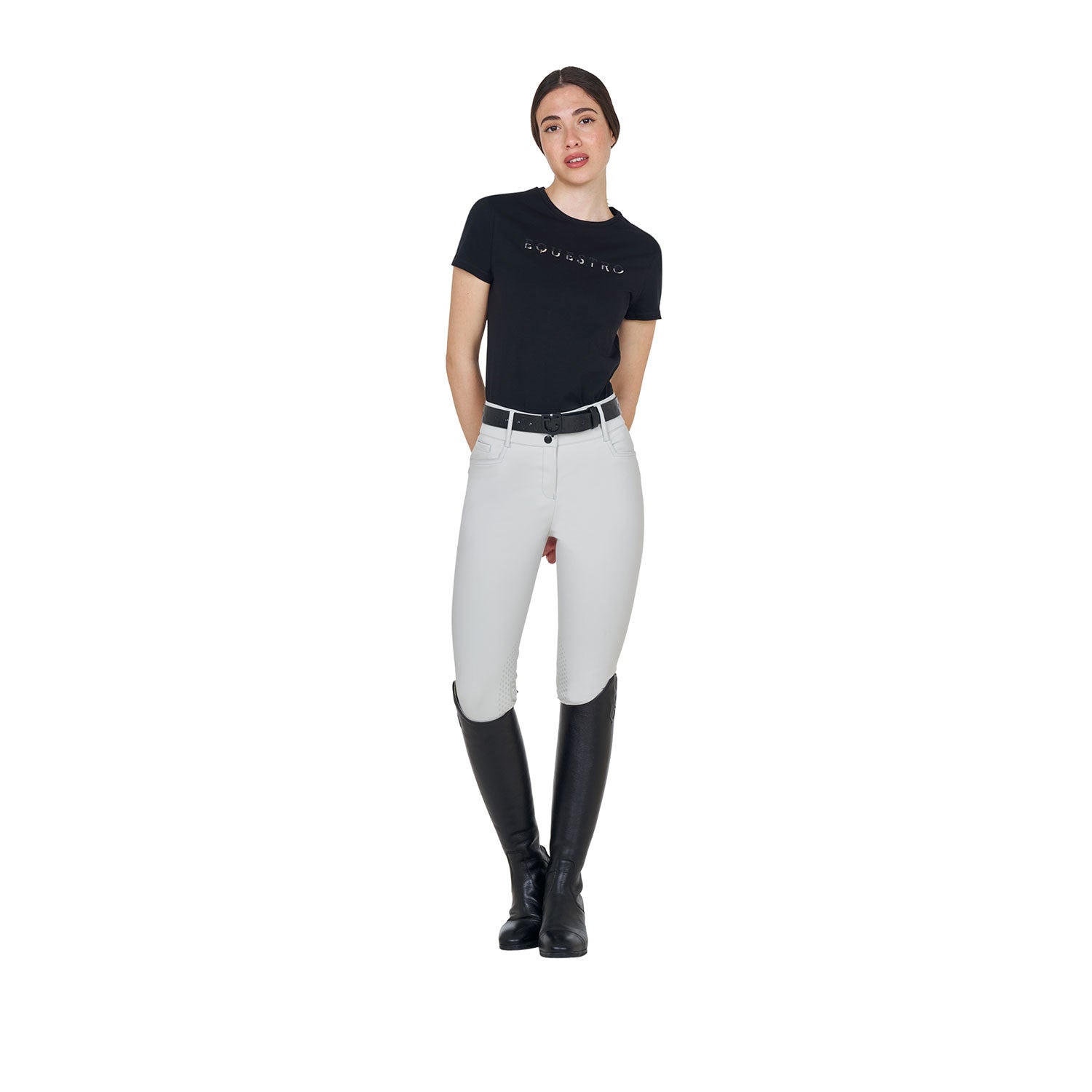 Pantalones de mujer de tiro alto con logo en strass Equestro - Harbor Mist