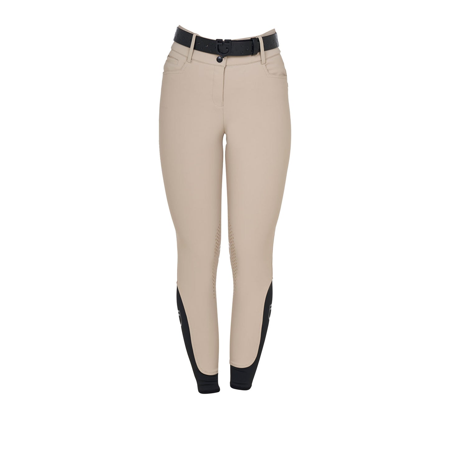 Pantalones de mujer de tiro alto con logo en strass Equestro - Oxford Tan