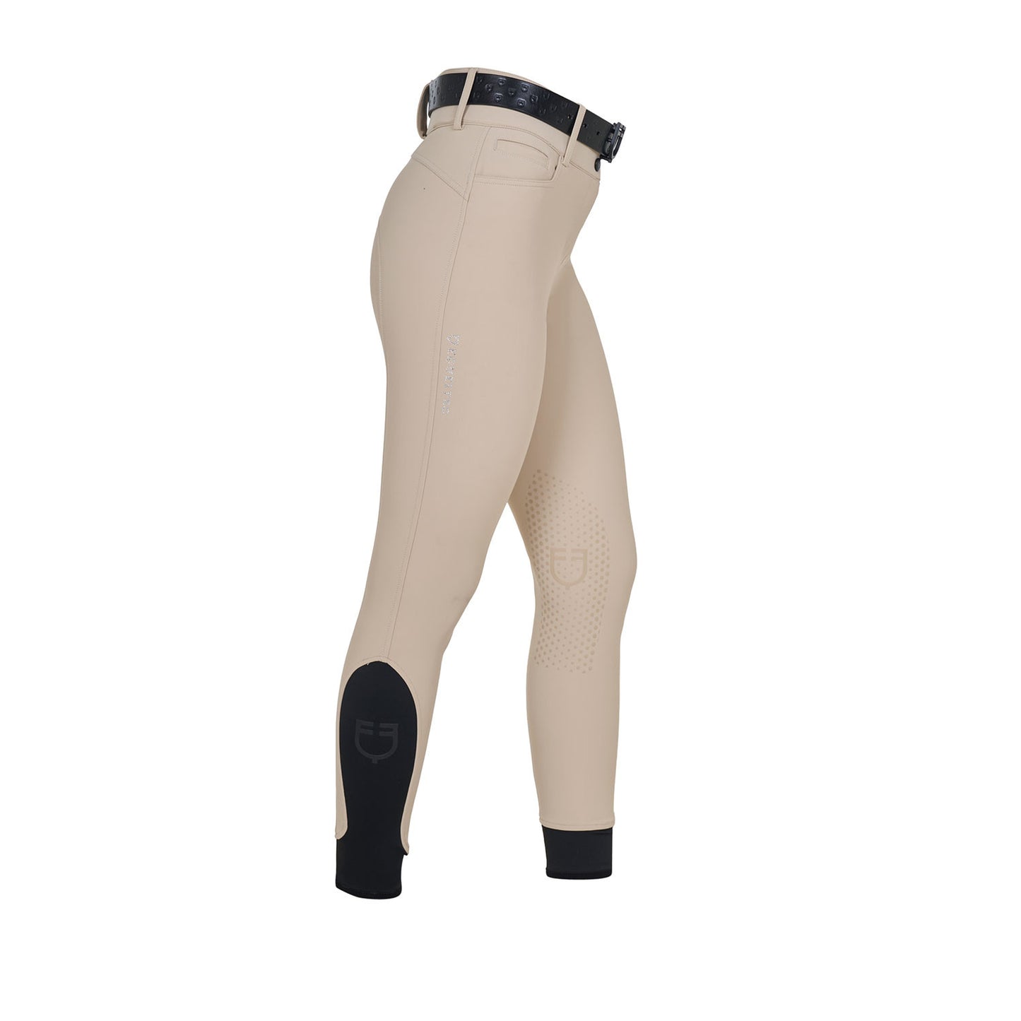 Pantalones de mujer de tiro alto con logo en strass Equestro - Oxford Tan