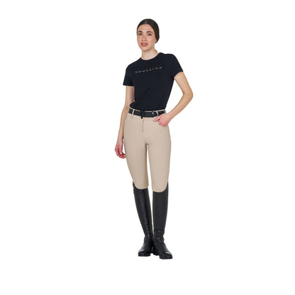 Pantalones de mujer de tiro alto con logo en strass Equestro - Oxford Tan