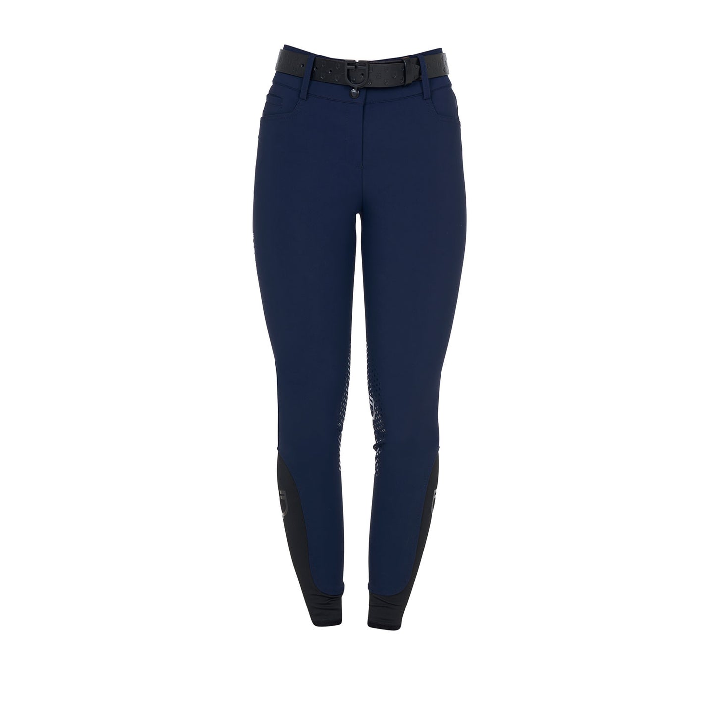 Pantalones de mujer de tiro alto con logo en strass Equestro - Navy Blazer
