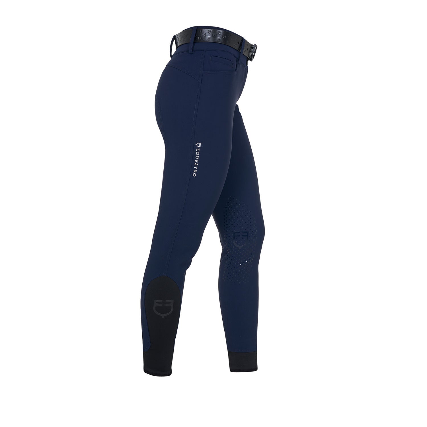 Pantalones de mujer de tiro alto con logo en strass Equestro - Navy Blazer