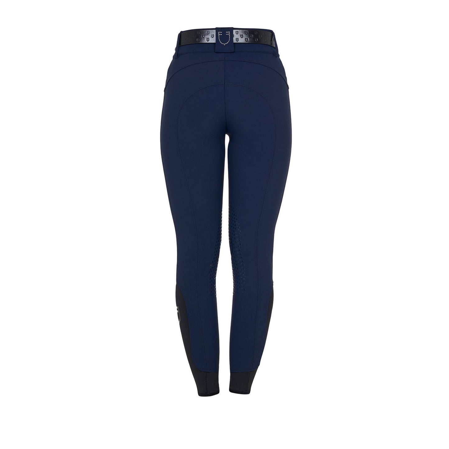 Pantalones de mujer de tiro alto con logo en strass Equestro - Navy Blazer