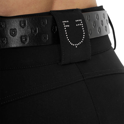 Pantalones de mujer de tiro alto con logo en strass Equestro - Negro