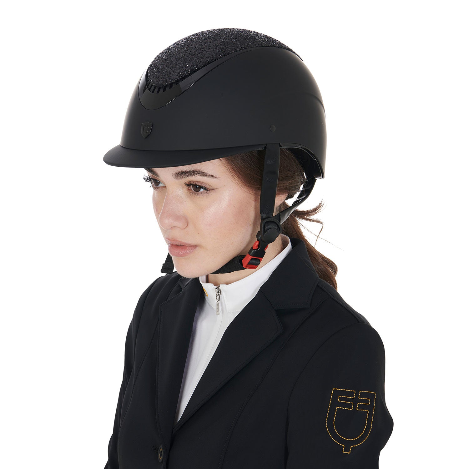 Casco con visera estrecha con brillantitos homologación EN 1384-2023 Equestro - Black/Black Shiny