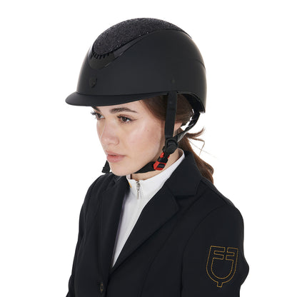 Casco con visera estrecha con brillantitos homologación EN 1384-2023 Equestro - Black/Black Shiny