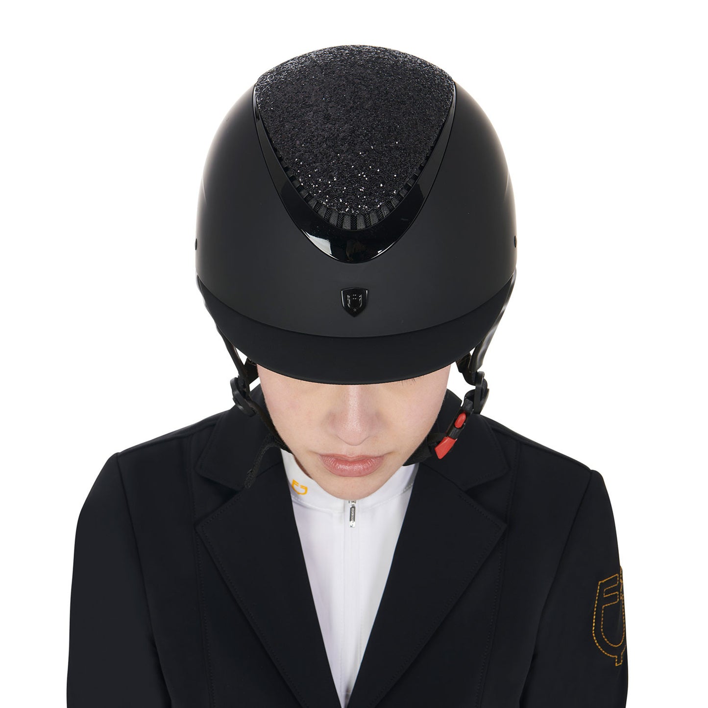 Casco con visera estrecha con brillantitos homologación EN 1384-2023 Equestro - Black/Black Shiny