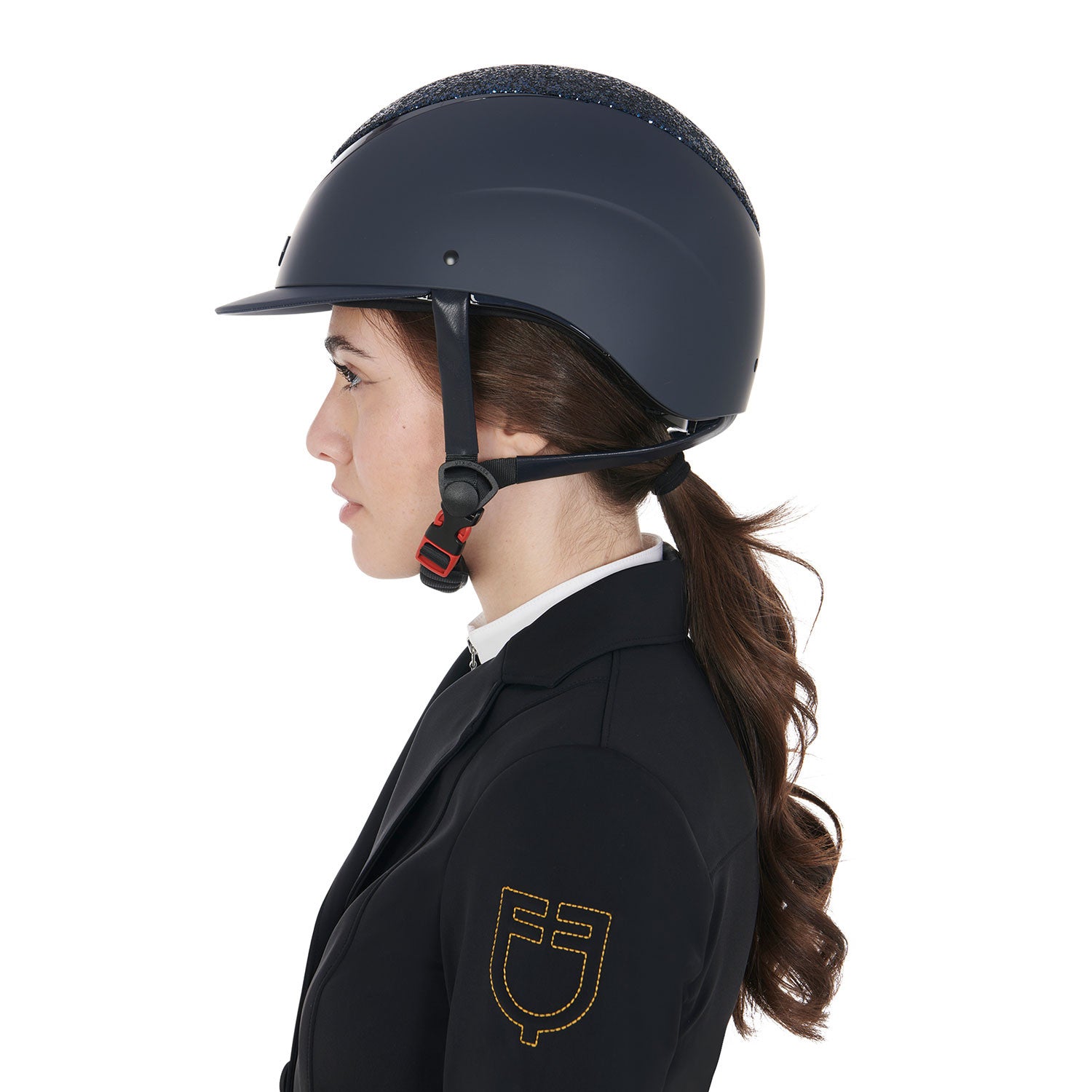 Casco con visera estrecha con brillantitos homologación EN 1384-2023 Equestro - Navy/Navy Shiny