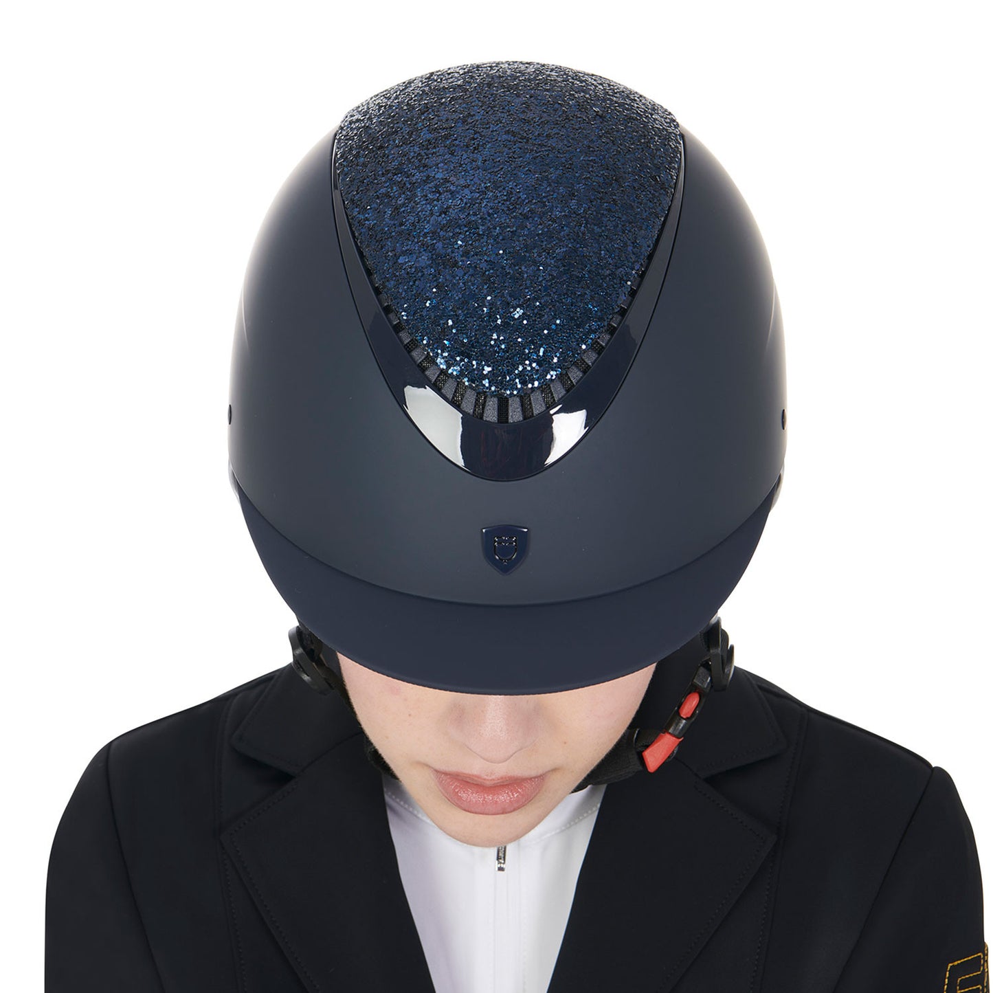Casco con visera estrecha con brillantitos homologación EN 1384-2023 Equestro - Navy/Navy Shiny