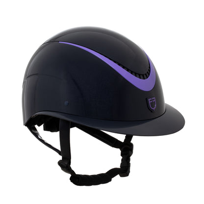 Casco brillante, correa de ecopiel, homologación EN 1384-2023 Equestro - Navy/Violet