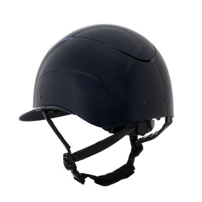 Casco brillante, correa de ecopiel, homologación EN 1384-2023 Equestro - Navy/Violet