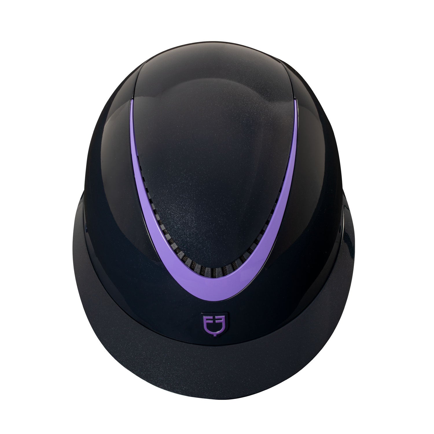 Casco brillante, correa de ecopiel, homologación EN 1384-2023 Equestro - Navy/Violet