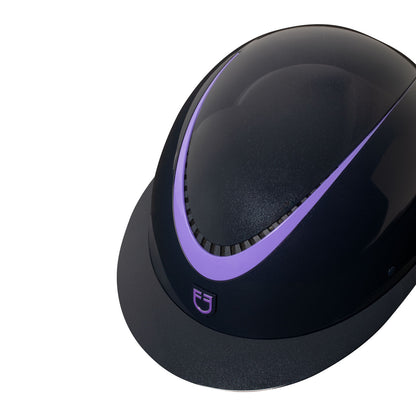 Casco brillante, correa de ecopiel, homologación EN 1384-2023 Equestro - Navy/Violet