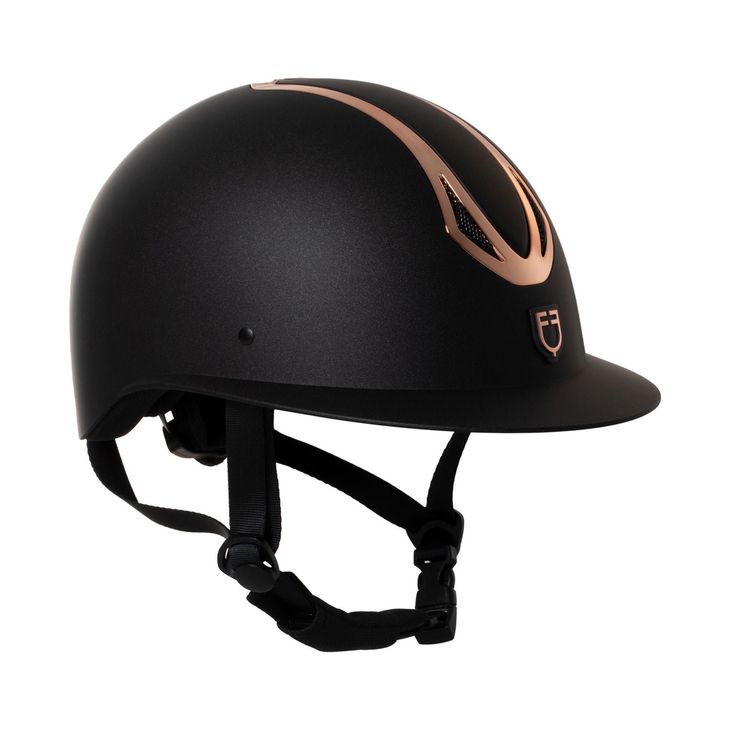 Casco de mujer con visera ancha homologación EN 1384-2023 Equestro - Black/Rose Gold