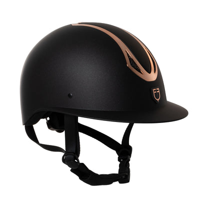 Casco de mujer con visera ancha homologación EN 1384-2023 Equestro - Black/Rose Gold